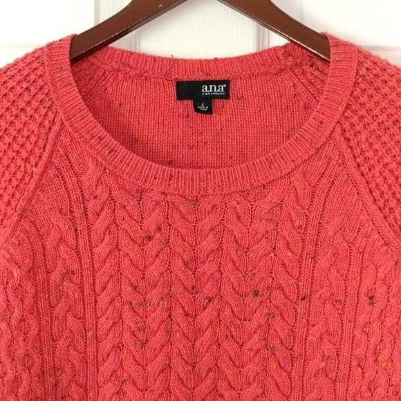 a.n.a Speckled Wool Blend Cable & Waffle Knit Sweater Hot Pink Small - Picture 2 of 10